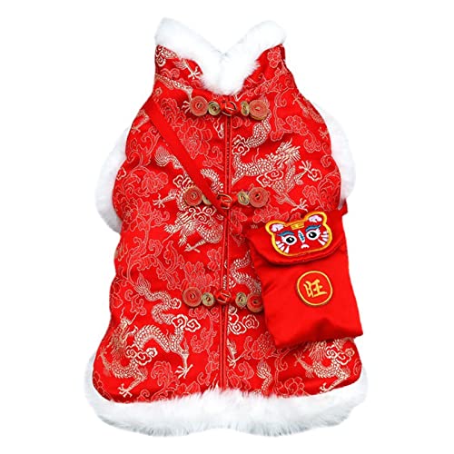 SHINROAD Hundekleidung Haustiermantel Festliche Schnalle verdickt mit roter Verpackung warmes Tuch Hundekleidung Tanganzug Neujahr Rot 2XL von SHINROAD
