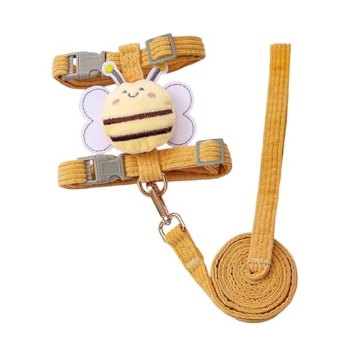SHINROAD Katzengeschirr mit verstellbarer Leine, ausbruchsicher, Kätzchen mit Cartoon-Bienen-Design für kleine bis mittelgroße Katzen, leicht, bequem, Gelb, Größe S von SHINROAD