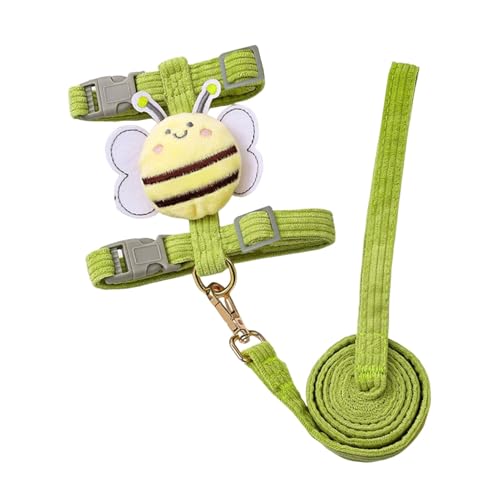 SHINROAD Katzengeschirr mit verstellbarer Leine, ausbruchsicher, mit Cartoon-Bienen-Design, für kleine bis mittelgroße Katzen, leicht, bequem, Grün, Größe S von SHINROAD