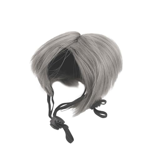 SHINROAD Katzenperücke Haustier für Katzen Hunde Verstellbares Gummiband Design Lustige Kopfbedeckung Verkleiden Cosplay Kostüm Niedliches Tier DIY Zubehör Partys Grau von SHINROAD
