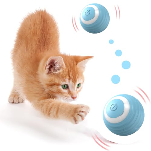 SHINROAD Katzenspielzeug Ball Elektrisch, 2 Stück Interaktives Katzenball Selbstrollender Ball Katze mit LED-Licht, USB 360-Grad Wiederaufladbares Katzenbälle Elektrisch für Katzen Welpen (Blau) von SHINROAD