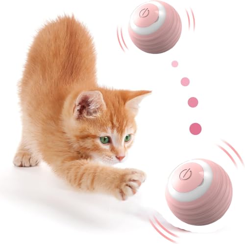 SHINROAD Katzenspielzeug Ball Elektrisch, 2 Stück Interaktives Katzenball Selbstrollender Ball Katze mit LED-Licht, USB 360-Grad Wiederaufladbares Katzenbälle Elektrisch für Katzen Welpen (Rosa) von SHINROAD