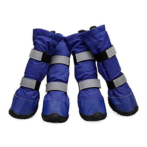 SHINROAD Modische Haustier-Schuhe, 4 Stück, warm, bequem, wasserdicht, rutschfest, leicht zu tragen, leichte Winter-Hundeschuhe für den Außenbereich, einfach anzubringen, blau, Größe L von SHINROAD