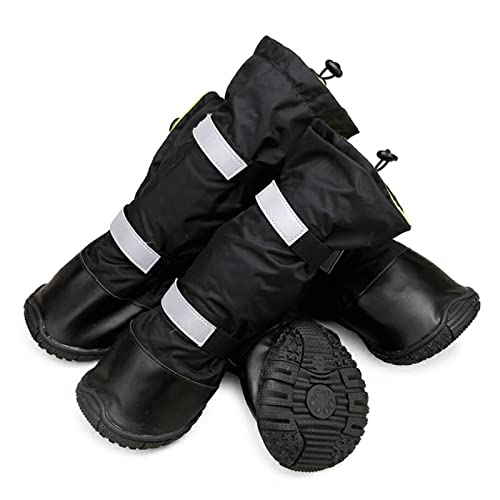 SHINROAD Modische Haustier-Schuhe, 4 Stück, warm, bequem, wasserdicht, rutschfest, leicht zu tragen, leichte Winter-Hundeschuhe für den Außenbereich, einfach anzubringen, schwarz, Größe L von SHINROAD