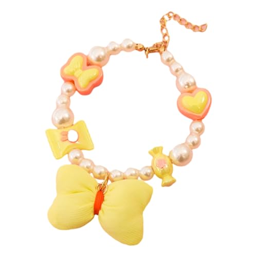 SHINROAD Niedliches Haustierhalsband mit Liebesanhänger, Süßigkeiten-Dekoration, Kunstperlen, Schleife, Dekoration, verstellbare Katzen-Halskette für Welpen, Kätzchen, buntes Zubehör, Hochzeit, Gelb von SHINROAD