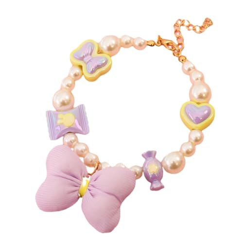 SHINROAD Niedliches Haustierhalsband mit Liebesanhänger, Süßigkeiten-Dekoration, Kunstperlen, Schleife, Dekoration, verstellbare Katzen-Halskette für Welpen, Kätzchen, buntes Zubehör, Hochzeit, Lila von SHINROAD