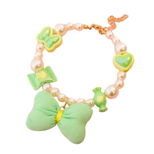 SHINROAD Niedliches Haustierhalsband mit Liebesanhänger, Süßigkeiten-Dekoration, Kunstperlen, Schleife, Dekoration, verstellbare Katzen-Halskette für Welpen, Kätzchen, buntes Zubehör, Hochzeit, Grün von SHINROAD
