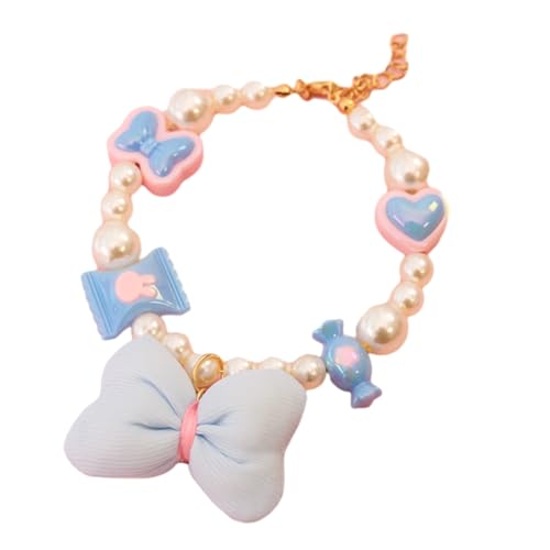 SHINROAD Süßes Haustierhalsband mit Liebesanhänger, Süßigkeiten-Dekoration, Kunstperlen, Schleife, Dekoration, verstellbare Katzen-Halskette für Welpen, Kätzchen, buntes Zubehör, Hochzeit, Blau, Größe von SHINROAD