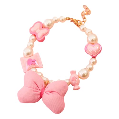 SHINROAD Süßes Haustierhalsband mit Liebesanhänger, Süßigkeiten-Dekoration, Kunstperlen, Schleife, Dekoration, verstellbare Katzen-Halskette für Welpen, Kätzchen, buntes Zubehör, Hochzeit, Rosa, Größe von SHINROAD