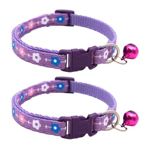 SHINROAD Weiches Haustierhalsband für Katzen mit Glöckchen, Blumenmuster, verstellbar, für kleine Tiere, bequem, langlebig, Kätzchen, Lila, 2 Stück von SHINROAD
