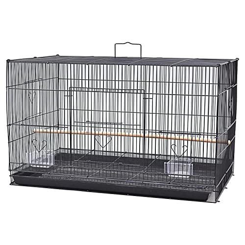 SHISHI Geräumiger Vogelkäfig, für drinnen oder draußen, tragbar, für Wellensittiche, Nymphensittiche, Kanarienvögel, Vogelkäfig mit Sitzstangen und Futterstellen (75,5 x 45 x 45 cm, schwarz) von SHISHI