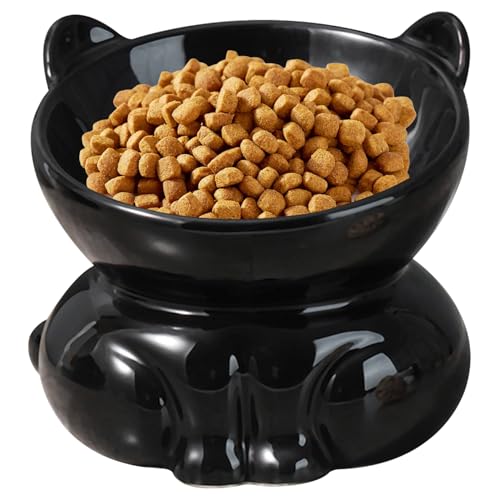 Hochgezogene Katzenschüssel, erhöhte Katzenschalen Katzen geformt gekippt, hochgezogene Katzenschüssel 220 ml Keramikkatze Schalen für Nahrung/Wassernahrung GLEIFTE KATENTRAUTE FÜR INNEN, SCHWARZ, Sc von SHITOOMFE