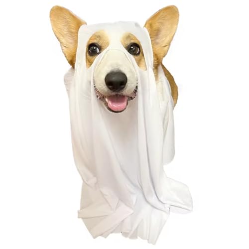 Hunde Halloween Kostüme, lustiges weißes Geisterhundkostüm mit 5 Löchern, süßes Party -Kap für Halloween Cosplay Party von SHITOOMFE
