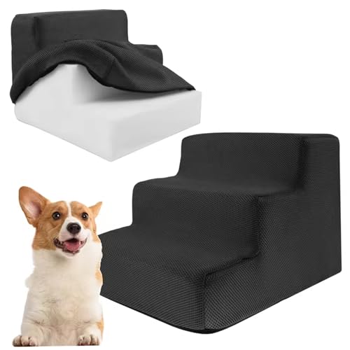 Hundeschritte für Sofa, Hundestufen für Bett, 3-weiche Treppe mit Abnehmbarer Abdeckung und Nicht rutschunter Boden, Waschküche Treppe Leiter für Sofa niedrige Bett Couch von SHITOOMFE