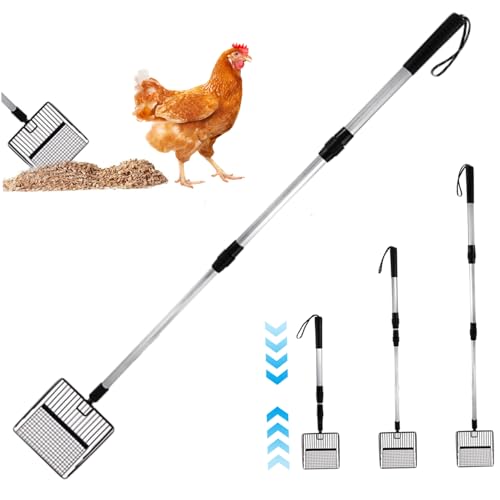 Katzenstreu Scoop, Chicken Poop Scooper 42 Verstellbare Katzenstreu-Schaufel abtrennbarer Griff Nicht-Stall-Metallstreu Scoop Wide Schaufel Reinigung Supplying für das Sieben von Hühnersand und Holzs von SHITOOMFE