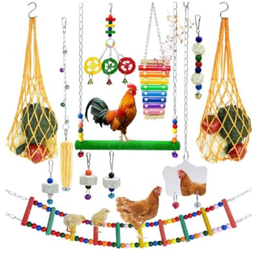 SHITOOMFE Hühnerspielzeug für Coop, Hühnerspielzeug für Coop, 1 Set Bunfle Längerkette Anreicherung mit Xylophonschwung Flexibler Leiter -Saitenbeutel Gemüse Obst Spießspiegel Schleifsteinpicking von SHITOOMFE