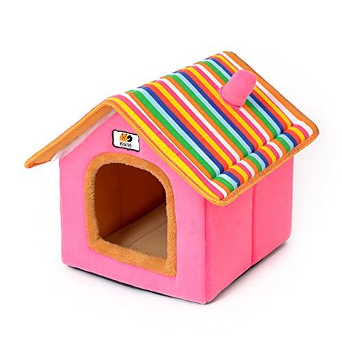 SHIZLIN Warm und bequem Hund Katze Haus abnehmbar und waschbar Hunde Katzen Höhle Plüsch Hund Katze Bett (Pink,Medium) von SHIZLIN