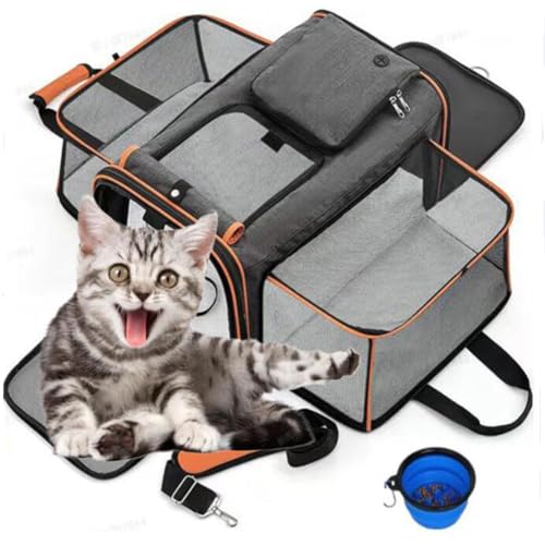 SHJOEE Faltbare Hundetragetasche Katzentragetasche Erweiterbar Katzenbox Haustier-Reisetasche Atmungsaktiv Transportbox für Katzen Hund Welpen von SHJOEE