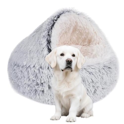 SHJOEE Flauschig Haustierbett Waschbar Hundebett Katzenbett Rund Halb Geschlossener mit Kapuze Plüsch Hundekissen Katzenkissen rutschfest Hundesofa Katzensofa Warm Hundekorb Schlafplatz für Katze von SHJOEE