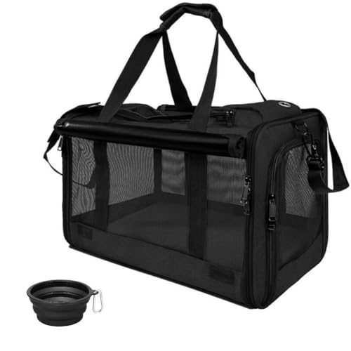 SHJOEE Transportbox für Hund Katze Faltbar Hundebox Atmungsaktiv Hundetasche Oxford Reisetasche für große Katzen und Welpen Outdoor Haustiertransportbox für Auto,Zug,Tierarzt,Reisen,Zuhause (Schwarz) von SHJOEE
