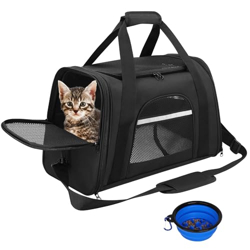 SHJOEE Transporttasche für Hund Katze Faltbar Hundetransportbox Atmungsaktiv Hundetasche Hundebox Outdoor Kleintiertasche Oxford Reisetasche Haustiertransportbox für Auto,Zug,Reisen (Schwarz) von SHJOEE