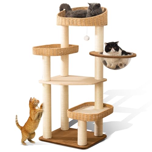 Katzenbaum Katzenturm für Indoor-Katzen, Katzenhaus Katzenhütte für große Katzen, Modern Hoher Katzenbaum Manuell Handgewebt mit Sisal, Katzenkratzbaum, Niedliche Katzenmöbel Aktivitätszentrum, von SHODMI