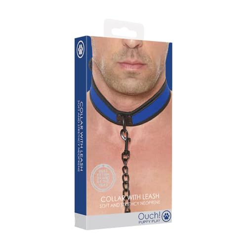 OUCH Puppy Play Neopren-Halsband mit Leine, Azul von SHOTS