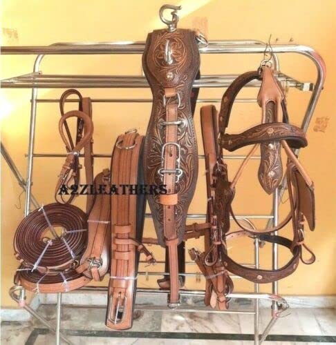 SHOWMEN CRAFT Antriebsgeschirr aus Leder, Antik-Finish, für einzelne Pferdewagen, Braun, in 4 Größen (Cob) von SHOWMEN CRAFT