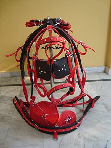 SHOWMEN CRAFT Nylon Driving Harness For Single Horse In Red/Black With Diamante Stirnband Trense In 4 Größen (Cob) von SHOWMEN CRAFT