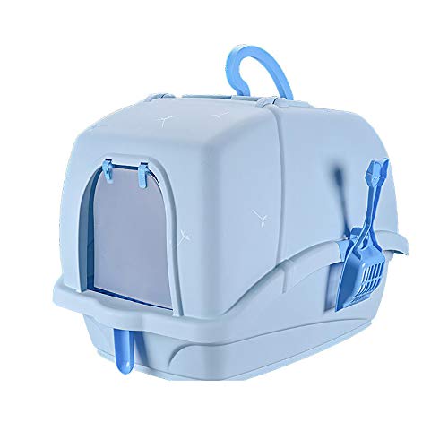 Geschlossene Katzentoilette | Katzentoilette | Deodorant Anti-Spritz-Deodorant-Katzenzubehör, mit ergonomischem Abfallbehälter (mit Katzeschaufel + Katzenkissen) (Kaffeefarbe, blau, grau, pink)-blue von SHPEHP