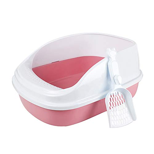 SHPEHP Halbgeschlossene Katzentoilette Katzentoilette leicht zu reinigen Mit ergonomischem Abfallbehälter Große Katzentoilette (weiß, pink, blau, 2 Größen)-Pink-L von SHPEHP
