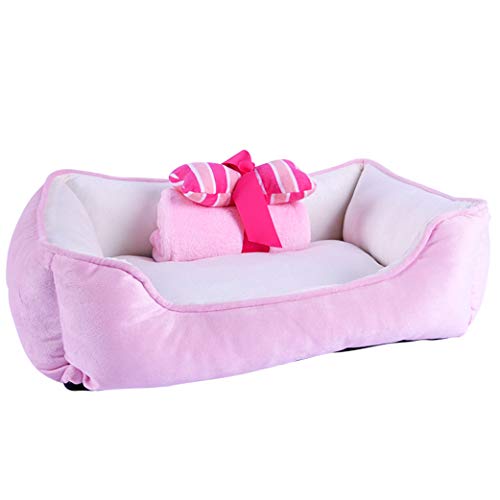 SHPEHP Haustier Hundebett-Ergonomisches Luxe Korallenvlies Lounger Cradle Matratze Contour Haustierbett mit Kissen und Decken, blau rosa, (Geeignet für Haustiere unter 5 kg)-Pink von SHPEHP
