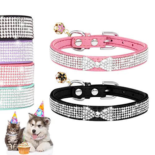 SHPTMCALY Strasshalsband für Hunde und Katzen, mit handgefertigter Glocke, 2 Stück, verstellbares Hundehalsband für kleine Hunde, Katzen, Kätzchen und Welpen, mit Schnalle, modisch und glänzend, S von SHPTMCALY