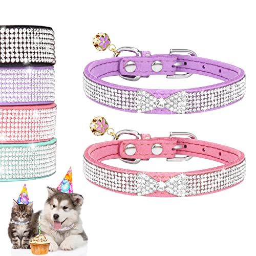 SHPTMCALY Strasshalsband für Hunde und Katzen, mit handgefertigter Glocke, 2 Stück, verstellbares Hundehalsband für kleine Hunde, Katzen, Kätzchen und Welpen, mit Schnalle, modisch und glänzend, S von SHPTMCALY