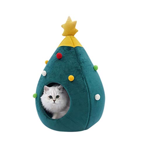 Katzenhaus Haustier Katzenhaus Hundebett Zwinger Welpenhöhle Warmes Schlafbett Weihnachtsbaumform Winter Warmes Bett für Katzen Hundenest Hundebett (Farbe: Grün) von SHQ