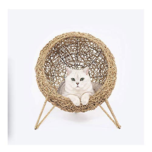 Katzenhaus Kreatives Rattan-Haustiernest für vier Jahreszeiten, universelles Haustierbett, warmes Schlafbett, Katzenbedarf, Katzenkissen, Katzen-Hundebett, Hundebett (Farbe: B) von SHQ