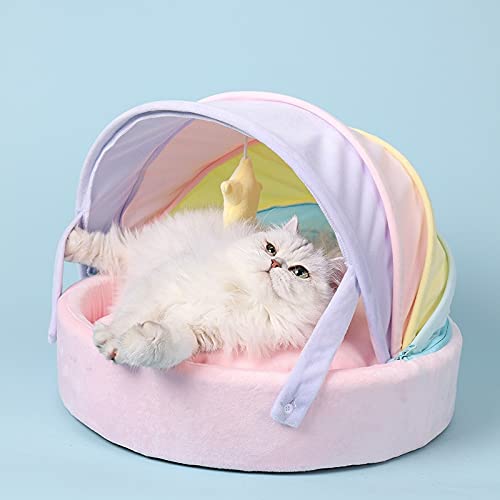 Katzenhaus Regenbogen Katzenbett Weiche Haustier-Schlafunterlage Tiefschlafnest Hund Bequem und Atmungsaktiv Haus Sterne Spielzeug Hundebett (Farbe: Rosa) von SHQ