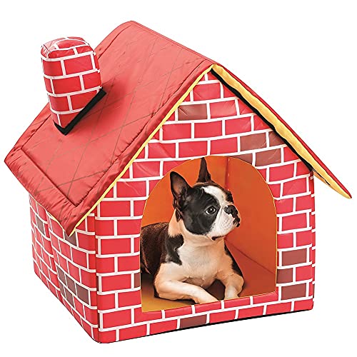 Katzenhaus Tragbares Haustierhaus, roter Ziegelstein, warmes Bett, Plüsch, gemütlich, für Hunde und Katzen, Bett, Sofa, warmes Schlafbett, Zwinger, Heimzubehör, Hundebett (Größe: A) von SHQ