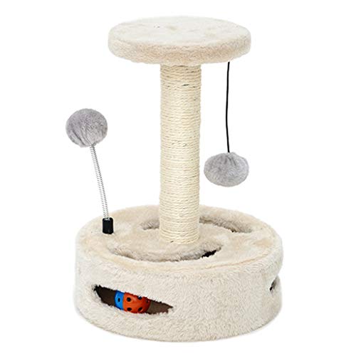 Kratzbaum aus Karton, Spielzeug mit Sisalseil, kleine Kratzbäume für junge und erwachsene Katzen, Katzenturm (Farbe: Beige) von SHQ