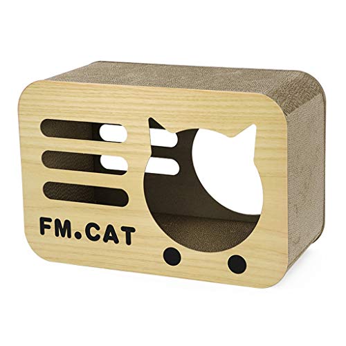SHQ Katzenkratz-Lounge, kreatives Retro-TV-Kratzpad, großer Karton, kann auch als Katzennest verwendet werden, Katzenkratzmatte für Katzen (Farbe: Radios) von SHQ