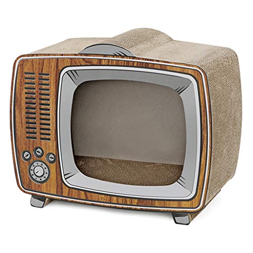SHQ Katzenkratz-Lounge, kreatives Retro-TV-Kratzpad, großer Karton, kann auch als Katzennest verwendet werden, Katzenkratzmatte für Katzen (Farbe: TV-Set) von SHQ