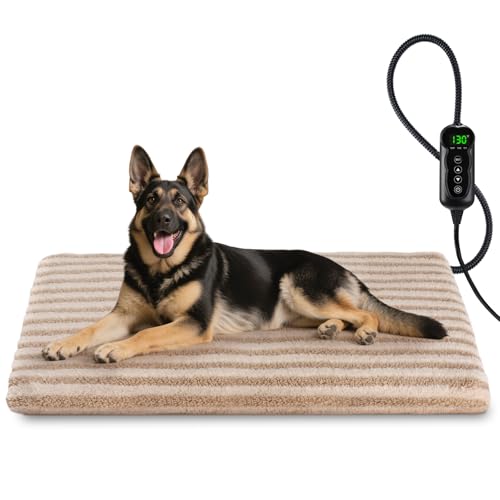 Großes Heizkissen für Haustiere, wasserdicht, beheizt, für Hunde und Katzen, mit 11 einstellbaren Temperaturen und 24-Stunden-Timer, automatische Abschaltung, kaufeste Schnur, waschbarer Bezug von SHU UFANRO