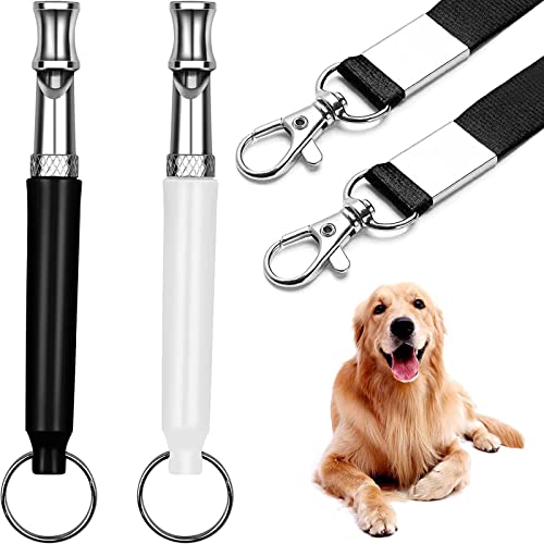 SHULLIN 2 STK professionelle Hundepfeifen Ultraschall Pfeife Hochfrequenz Dog Training Kit HundPfeife Einstellbare Hochfrequenz Hunde Zubehör mit Pfeifenband für Trainieren Hunden(Schwarz,weiß) von SHULLIN