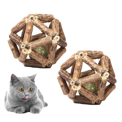 SHULLIN 2 Stück Spielzeug mit Katzenminze Katzenspielzeug Spielzeug Natürliche Silvervine Stick Käfig Bälle Katzenminze Ball Katze Interaktive Spielzeug Katzenminze Balls Spielzeug für Katze von SHULLIN