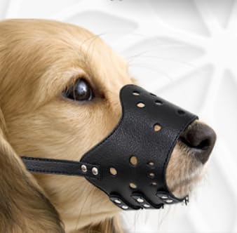 SHUOHONG Hunde Maulkorb, Atmungsaktiv und Bequem, Maulkorb für Große Hunde mit Verstellbaren Trägern, Maulkörbe für Ermöglicht Hecheln und Trinken, für Verhindert Bellen (PU-Schwarz-XL) von SHUOHONG