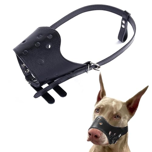 SHUOHONG Hunde Maulkorb, Atmungsaktiv und Bequem, Maulkorb für Große Hunde mit Verstellbaren Trägern, Maulkörbe für Ermöglicht Hecheln und Trinken, für Verhindert Bellen (PU-Schwarz-XS) von SHUOHONG