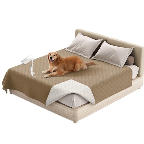 SHUOJIA 100% wasserdichte Sofabezug für Hund, Hundebettdecke rutschfest, Hundebettabdeckungsschutz, Waschbar Couchmöbelschutz für Kinder, Kinder, Hund, Katze (82x82in,Khaki) von SHUOJIA