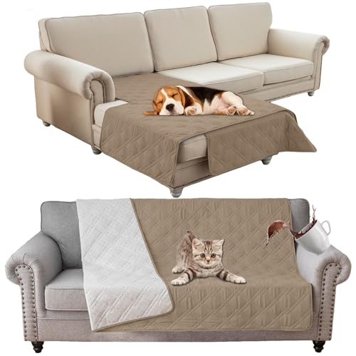 SHUOJIA wasserdichte Hundedecke,urinbeständige Haustierdecke für Couchbett,Kleine,Mittelgroße Hunde,Katzen, Autositzschutz,100% Flüssigkeitsbeständig,Waschbar (208x208cm,Khaki) von SHUOJIA
