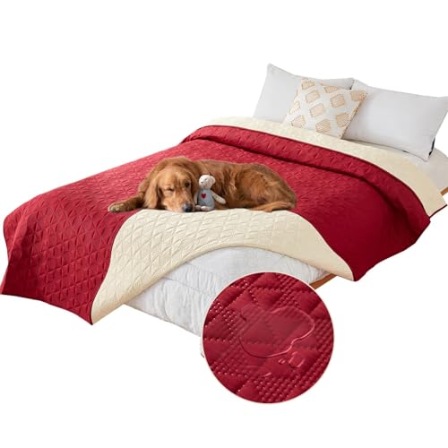 SHUOJIA wasserdichte Hundedecke für Couch,Haustier-Couchschutz, große Haustierdecken für Hunde und Katzen,rutschfeste Bettsofa-Möbelschutzmatte (82"x82",Red) von SHUOJIA