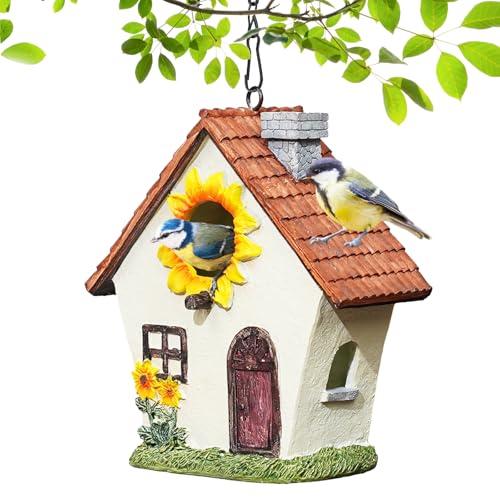 SHUONIVS Garten Vogelhaus für Draußen, hängendes Harz Vogelhaus Kolibri Haus für Blauvogel Spatz Küken Sonnenblume Dekorative Vogelbox für Draußen Land Garten Hof (Braun, Klein) von SHUONIVS